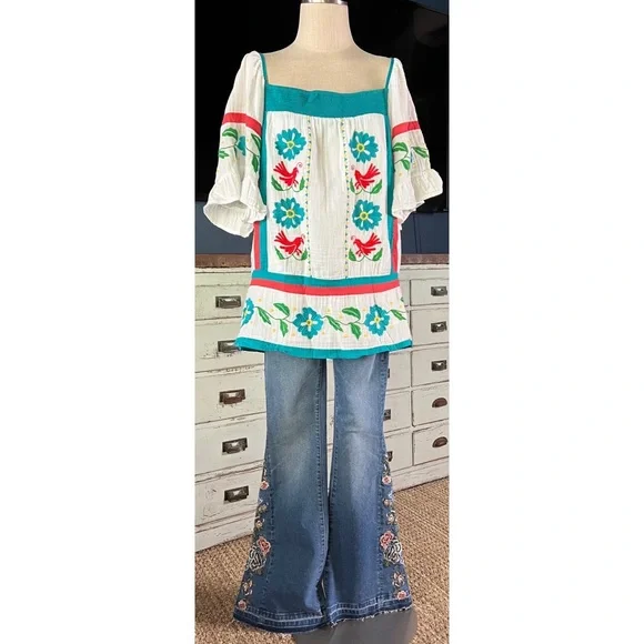 Anthropologie Driftwood Embroidered Flare Jeans Size 26 - Picture 6 of 14